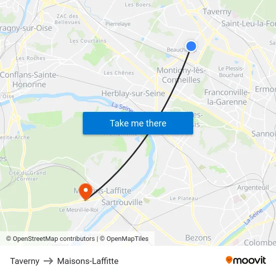 Taverny to Maisons-Laffitte map