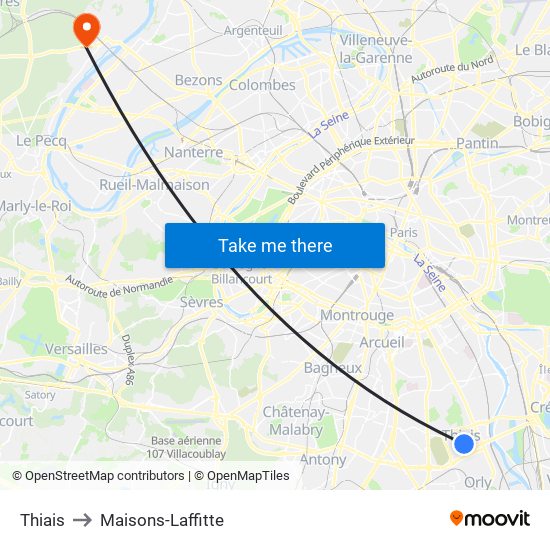 Thiais to Maisons-Laffitte map