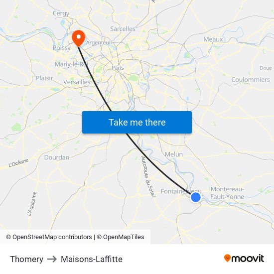 Thomery to Maisons-Laffitte map