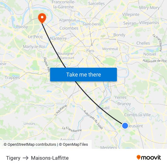 Tigery to Maisons-Laffitte map