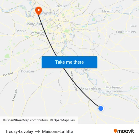Treuzy-Levelay to Maisons-Laffitte map