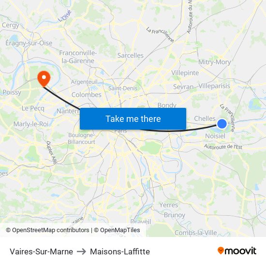 Vaires-Sur-Marne to Maisons-Laffitte map