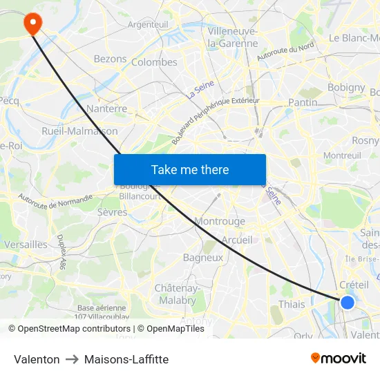 Valenton to Maisons-Laffitte map