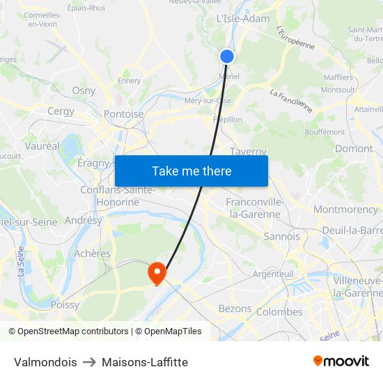 Valmondois to Maisons-Laffitte map