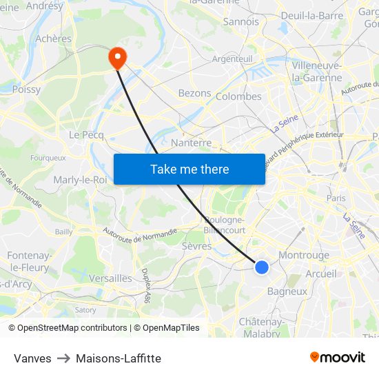 Vanves to Maisons-Laffitte map