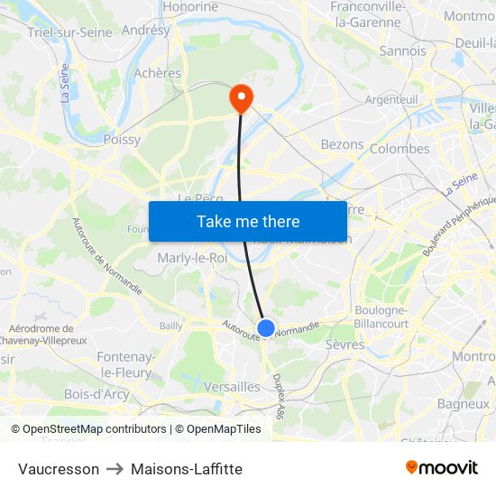 Vaucresson to Maisons-Laffitte map