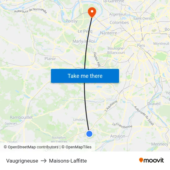 Vaugrigneuse to Maisons-Laffitte map