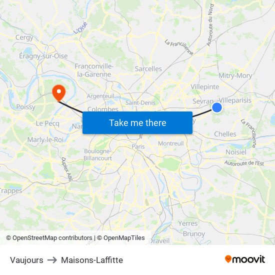 Vaujours to Maisons-Laffitte map