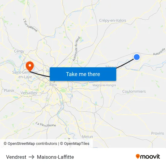 Vendrest to Maisons-Laffitte map