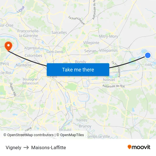 Vignely to Maisons-Laffitte map
