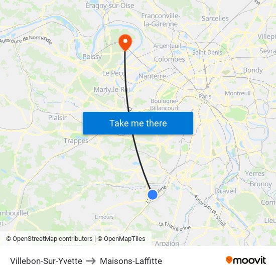 Villebon-Sur-Yvette to Maisons-Laffitte map