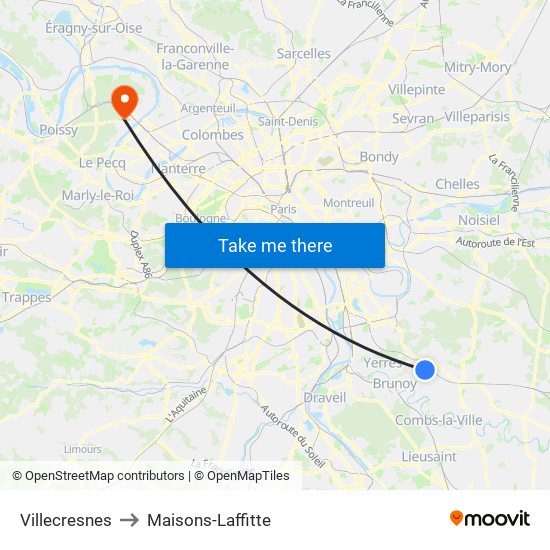 Villecresnes to Maisons-Laffitte map