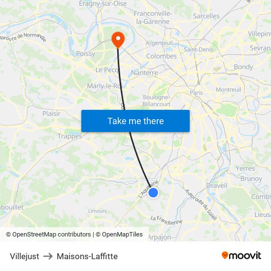 Villejust to Maisons-Laffitte map