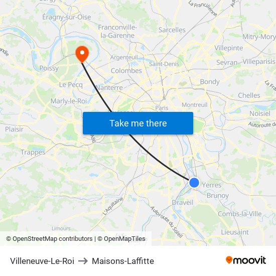 Villeneuve-Le-Roi to Maisons-Laffitte map