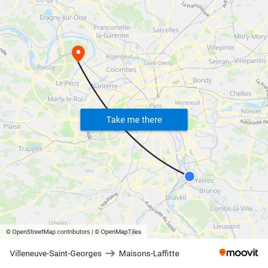 Villeneuve-Saint-Georges to Maisons-Laffitte map