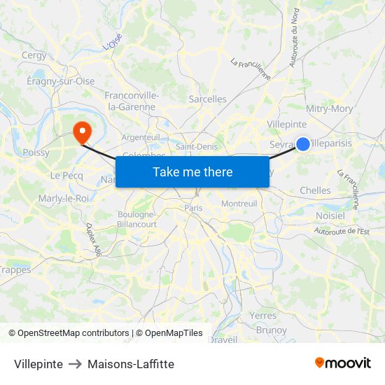 Villepinte to Maisons-Laffitte map