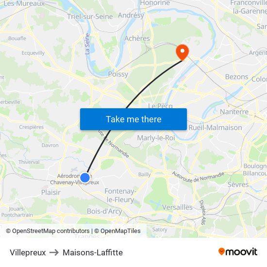 Villepreux to Maisons-Laffitte map