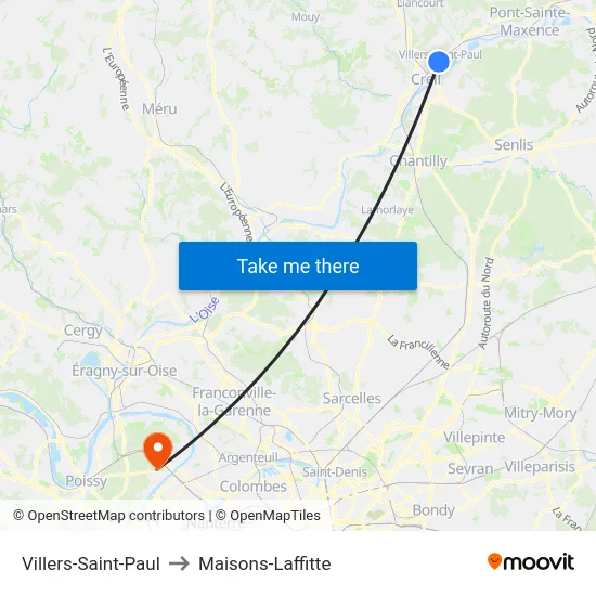 Villers-Saint-Paul to Maisons-Laffitte map
