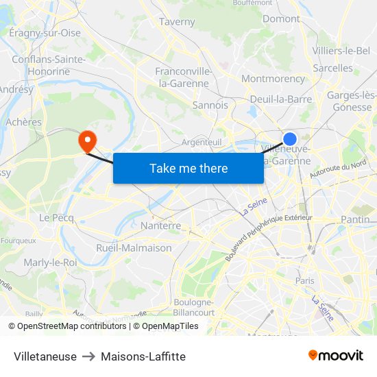 Villetaneuse to Maisons-Laffitte map