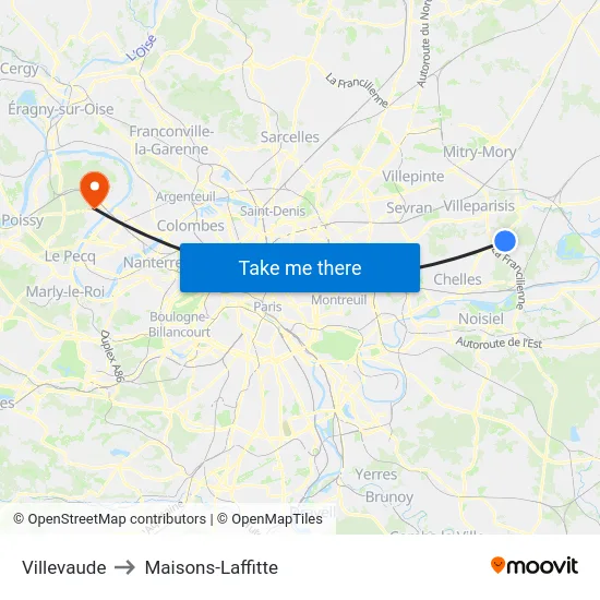 Villevaude to Maisons-Laffitte map