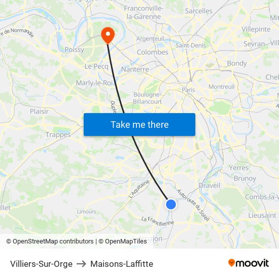 Villiers-Sur-Orge to Maisons-Laffitte map