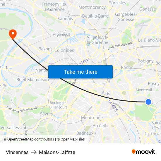 Vincennes to Maisons-Laffitte map