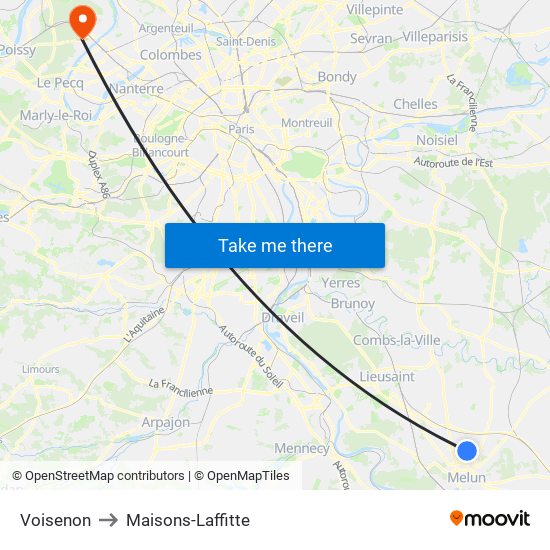 Voisenon to Maisons-Laffitte map