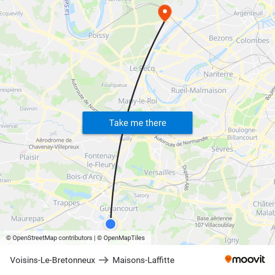 Voisins-Le-Bretonneux to Maisons-Laffitte map