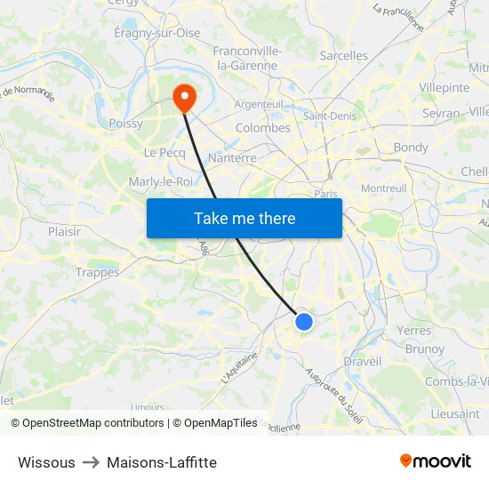 Wissous to Maisons-Laffitte map