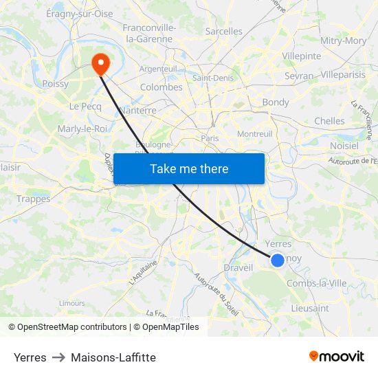 Yerres to Maisons-Laffitte map