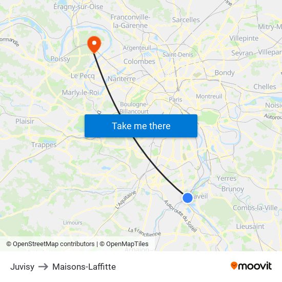 Juvisy to Maisons-Laffitte map