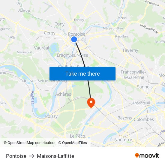 Pontoise to Maisons-Laffitte map