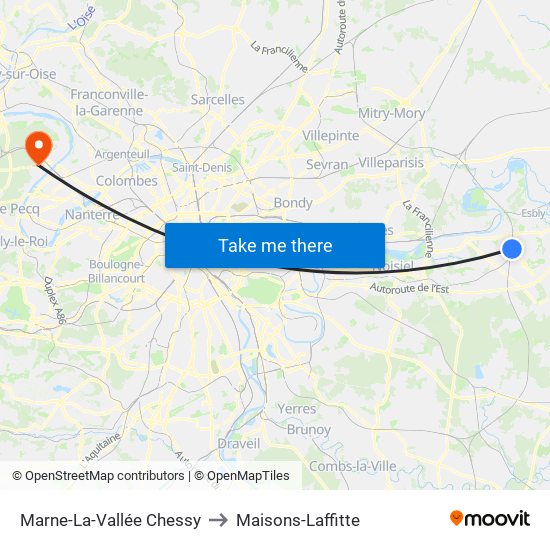 Marne-La-Vallée Chessy to Maisons-Laffitte map