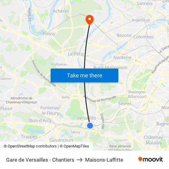 Gare de Versailles - Chantiers to Maisons-Laffitte map
