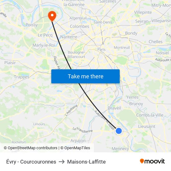 Évry - Courcouronnes to Maisons-Laffitte map