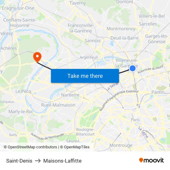 Saint-Denis to Maisons-Laffitte map
