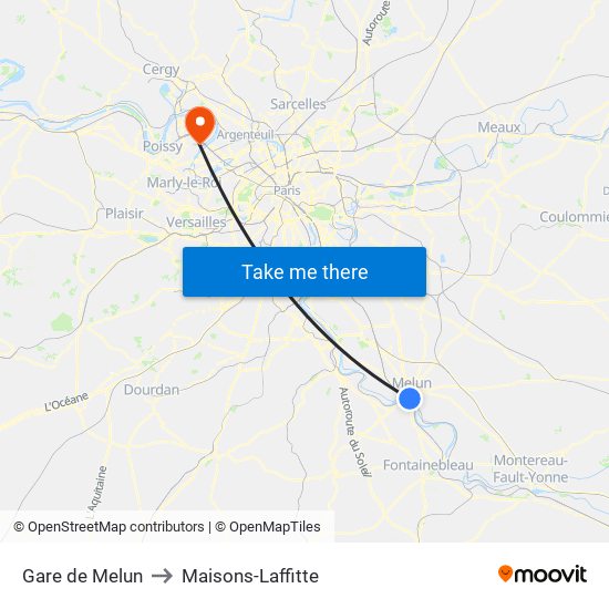 Gare de Melun to Maisons-Laffitte map