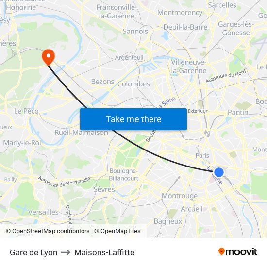 Gare de Lyon to Maisons-Laffitte map