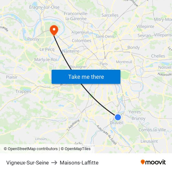 Vigneux-Sur-Seine to Maisons-Laffitte map