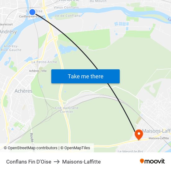 Conflans Fin D'Oise to Maisons-Laffitte map