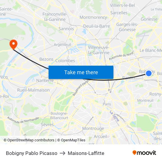 Bobigny Pablo Picasso to Maisons-Laffitte map