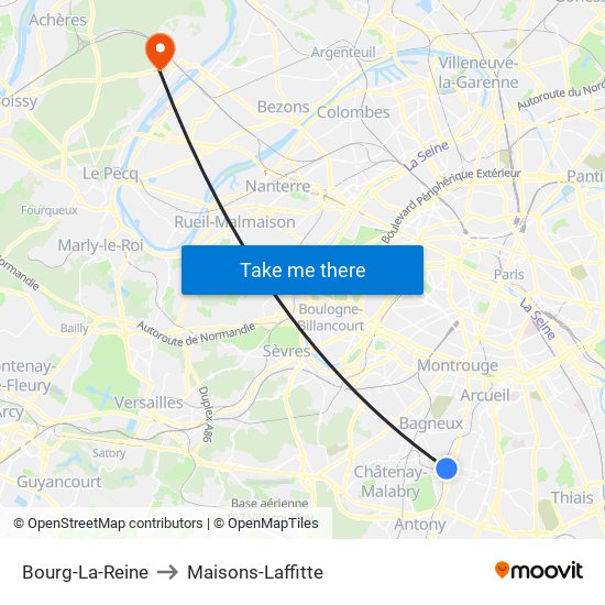 Bourg-La-Reine to Maisons-Laffitte map