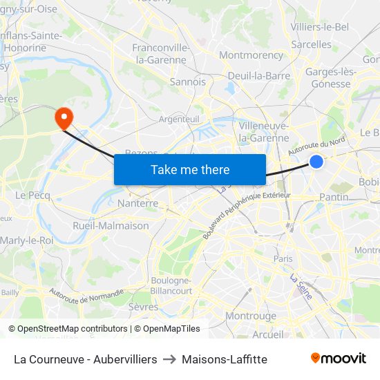La Courneuve - Aubervilliers to Maisons-Laffitte map