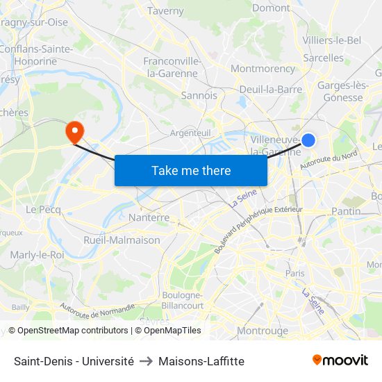 Saint-Denis - Université to Maisons-Laffitte map