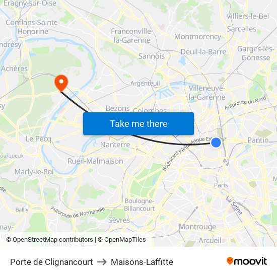 Porte de Clignancourt to Maisons-Laffitte map
