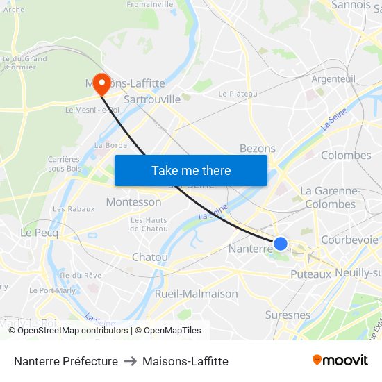Nanterre Préfecture to Maisons-Laffitte map