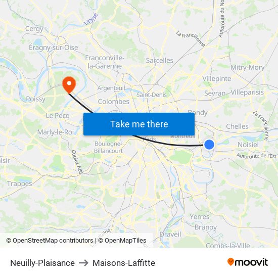 Neuilly-Plaisance to Maisons-Laffitte map