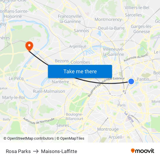 Rosa Parks to Maisons-Laffitte map