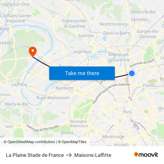 La Plaine Stade de France to Maisons-Laffitte map