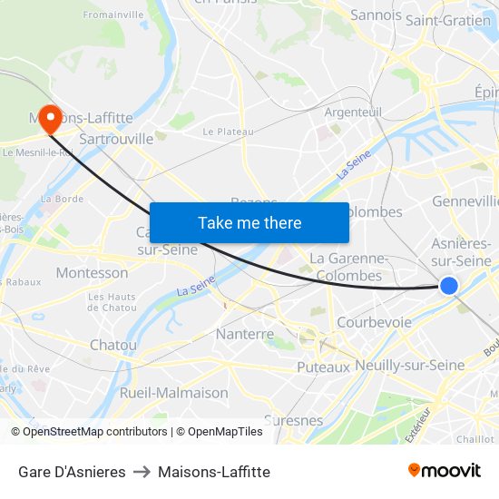 Gare D'Asnieres to Maisons-Laffitte map